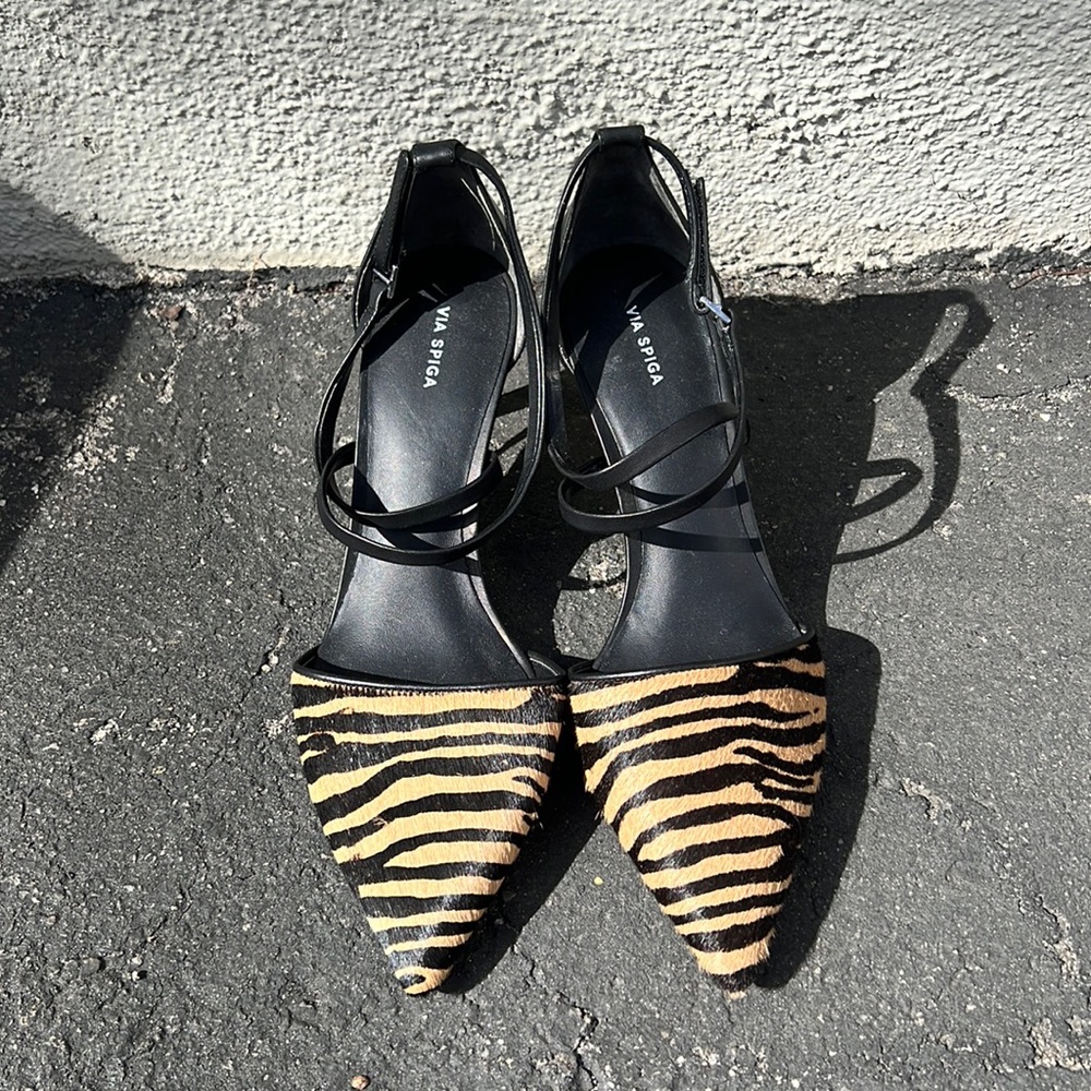 Via Spiga Tiger Print Pony Hair Leather Heels